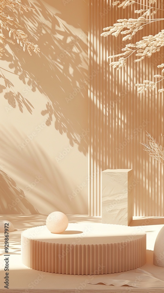 Poster a tranquil arrangement of soft geometric forms and shadows evokes a peaceful, abstract ambiance in t