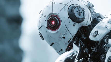 Close-up Portrait of a White Futuristic Robot