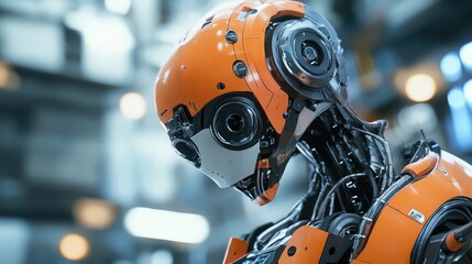 Fototapeta premium Close-up of a Futuristic Robot's Head