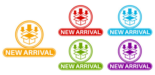 set new arrival sign icon. early comer tag design label banner template vector illustration
