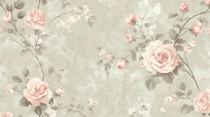 A floral pattern featuring soft pink roses on a textured background.