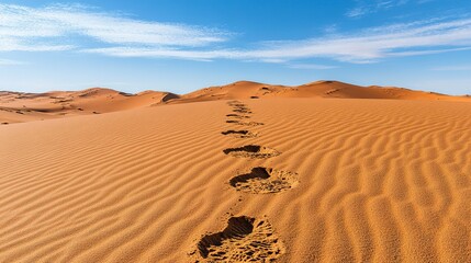 ong trace with footprints on a desert landscape