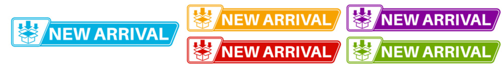 set new arrival icon. New collections advertising banner sign sticker social media label template design vector illustration