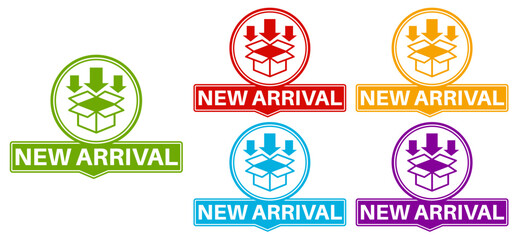 Set new arrival icon labels. announcement promotion sticker sign design vector illustration
