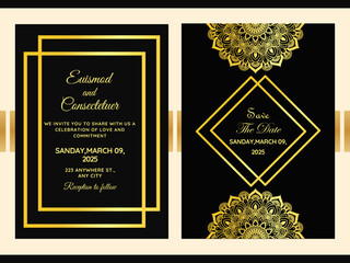Arabic Islamic mandala Wedding invitation card background Template