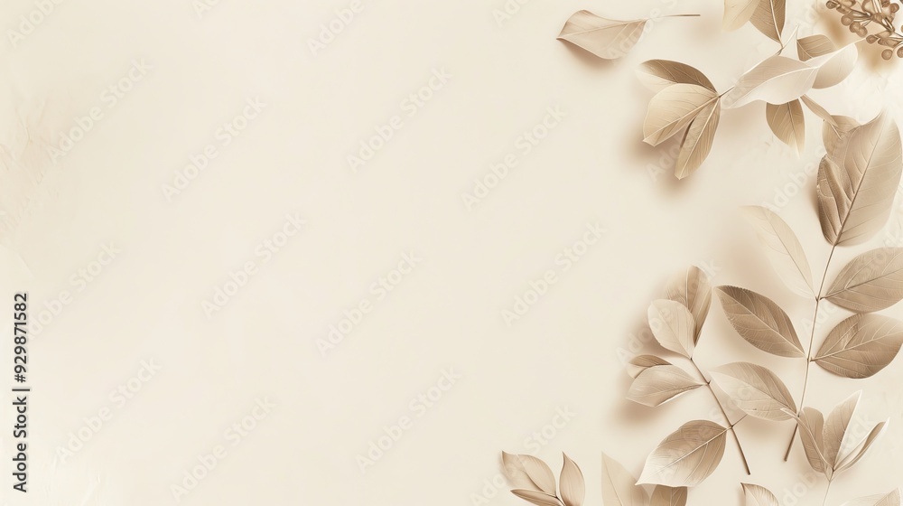 Poster a soft beige background adorned with delicate, subtle leaf patterns, perfect for invitations or arti