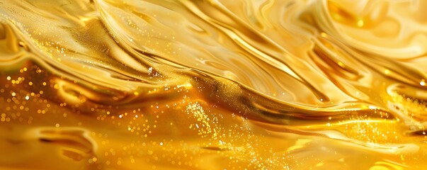 Abstract Close-Up of Golden Liquid with Shimmering Particles