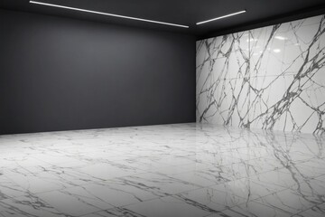 Obraz premium Empty dark abstract room of white marble flooring with for interior decoration used as studio background wall to display your products