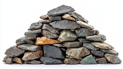 Stacked Gray and Brown Rocks Isolated on White Background