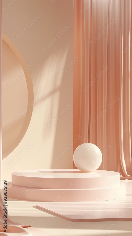 Poster a serene arrangement features soft geometric shapes with a spherical element, surrounded by gentle d