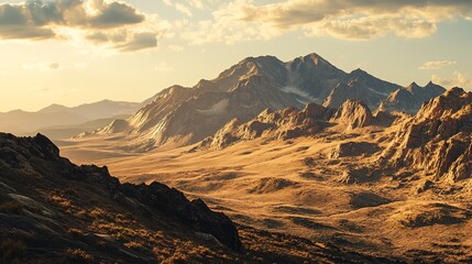 Rocky desert mountains in golden afternoon light 