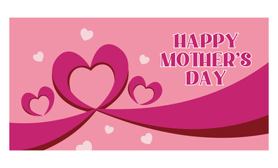 Happy Mother's Day with pink heart shaped ribbon. Mother's day celebration. Flat vector illustration.