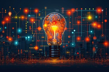 cartoon flat design D innovation creative researc  075 bulb, light, lamp, idea, energy, lightbulb, power, electricity, electric, concept, bright, technology, symbol, design, innovation, glass, inspira