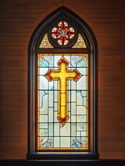 Naklejka premium Cross Design Stained Glass Window