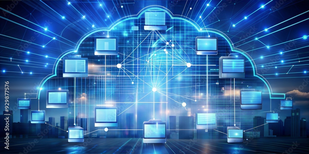 Poster cloud computing: a digital cloud icon representing the vast storage and connectivity of cloud comput
