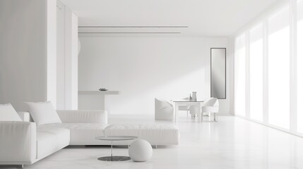 modern home, clean minimalist interior with empty frames on the wall, mockup