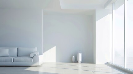 modern home, clean minimalist interior with empty frames on the wall, mockup