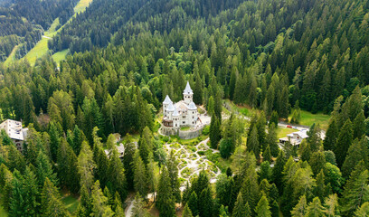 Aerial view of Savoy Castle situated in Gressoney Saint Jean Italy