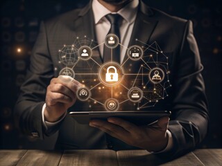 Cybersecurity Guardian: Businessman Fortifying Digital Defenses with Advanced Technology 
