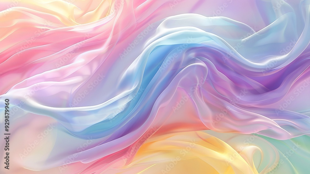 Poster gentle pastel hues interact and flow, creating a harmonious backdrop of swirling shapes that evoke c