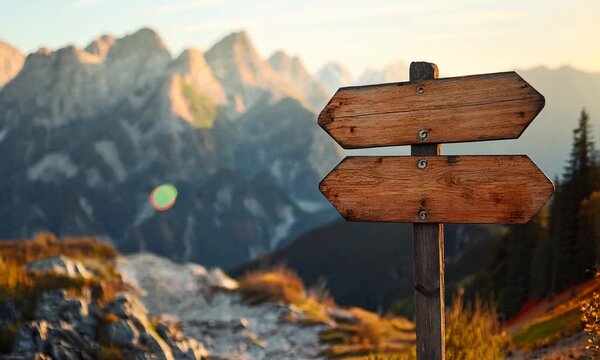 Mountain Landscape With Wooden Signpost