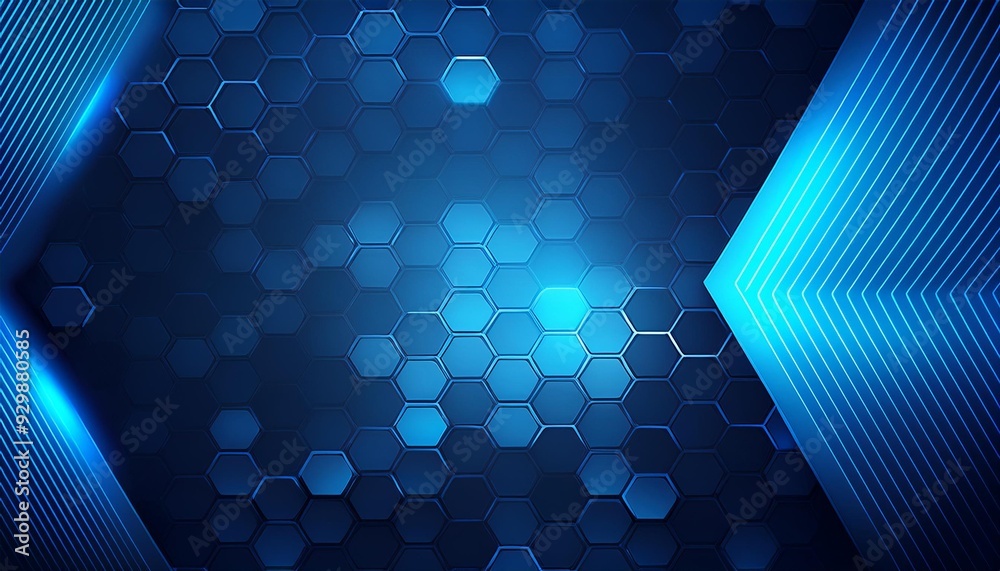Canvas Prints modern abstract blue background with glowing geometric lines. blue gradient hexagon shape