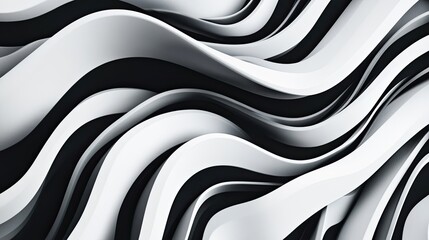 Obraz premium Top view of a black and white abstract wave pattern with ample copy space on the left side.