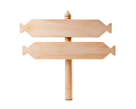 A blank wooden signpost with two empty panels ready for custom direction or message, ideal for decoration or wayfinding.