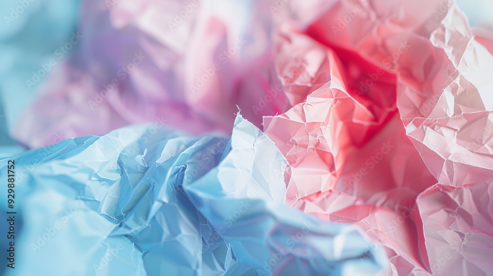 Aufkleber the image showcases a close-up of crumpled red and blue paper, creating a vivid textured composition