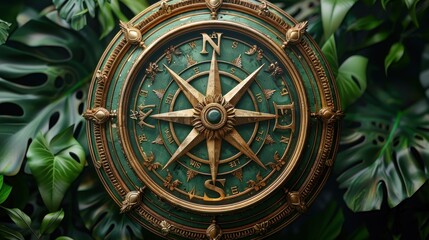 Obraz premium compass on tropical background .Concept of Adventure and Exploration 