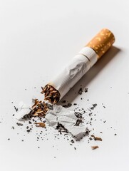 Obraz premium A broken cigarette lies on a pristine white surface, symbolizing the effort to quit smoking and embrace a healthier lifestyle. Generative AI