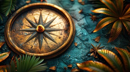 Fototapeta premium compass on tropical background .Concept of Adventure and Exploration 