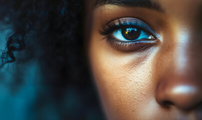 Afro American woman with tears on her face. Close up portrait of crying lady. Life difficulties and psychological problems.