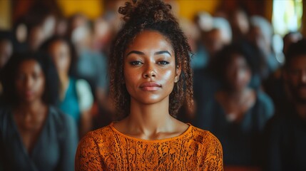Obraz premium A woman standing in front of a crowd of people