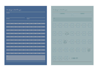 100 days and 30days challenge planner. (ocean) Minimalist planner template set. Vector illustration.