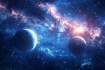 Obraz premium Space cosmic illustration with planets scene created with Generative AI