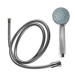 Chromed shower head and shower hose isolated on transparent background