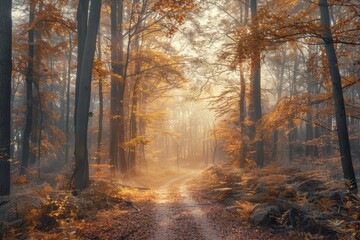 Fototapeta premium Breathtaking autumn landscape with vibrant trees, colorful leaves, and tranquil nature...