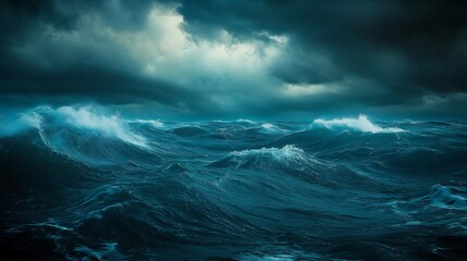 Dark Stormy Sea with Dramatic Waves