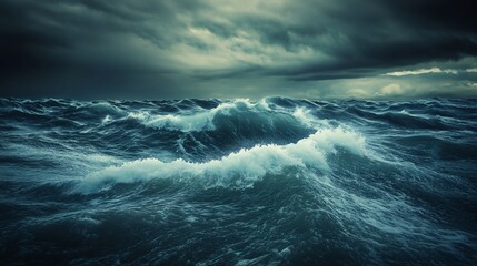 Fototapeta premium Stormy Sea with Dark Clouds and Powerful Waves