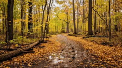 Fototapeta premium Autumnal Path Through Golden Forest