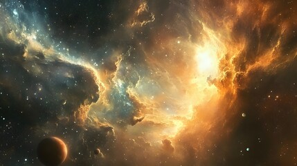 Obraz premium A Star-Filled Cosmic Landscape with Nebulas and Planets