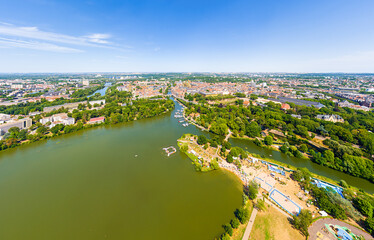 Metz, France. Panorama of the city on a summer day. Sunny weather. Aerial view