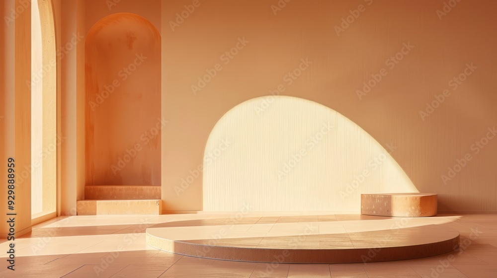 Aufkleber soft light highlights the curved surfaces and contrasting textures of this minimalist architectural 