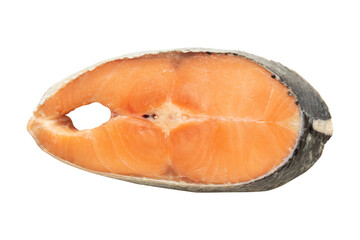 Top view of fresh raw salmon fish steak isolated on transparent background