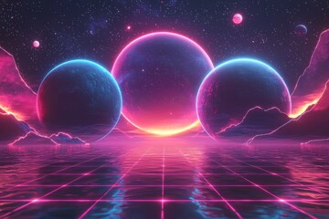Space cosmic illustration with planets scene created with Generative AI