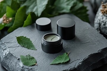 Cosmetic branding, packaging and make-up concept - Face cream moisturizer jar and green leavesle, anti-age cosmetics for luxury beauty skincare brand, holiday flatlay design