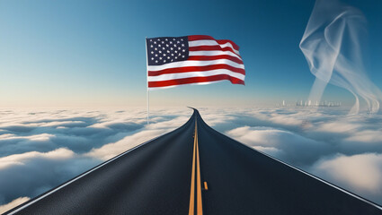 Winding Asphalt Road in the Sky