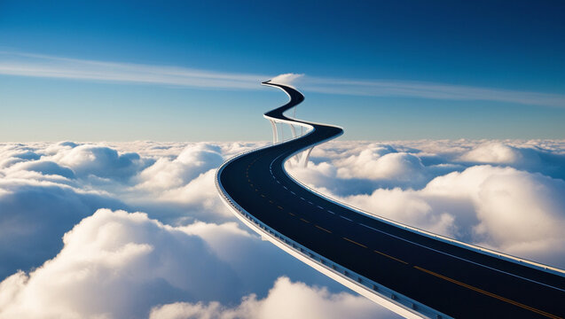 Winding Asphalt Road in the Sky