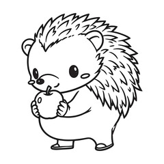 A hedgehig holding an apple